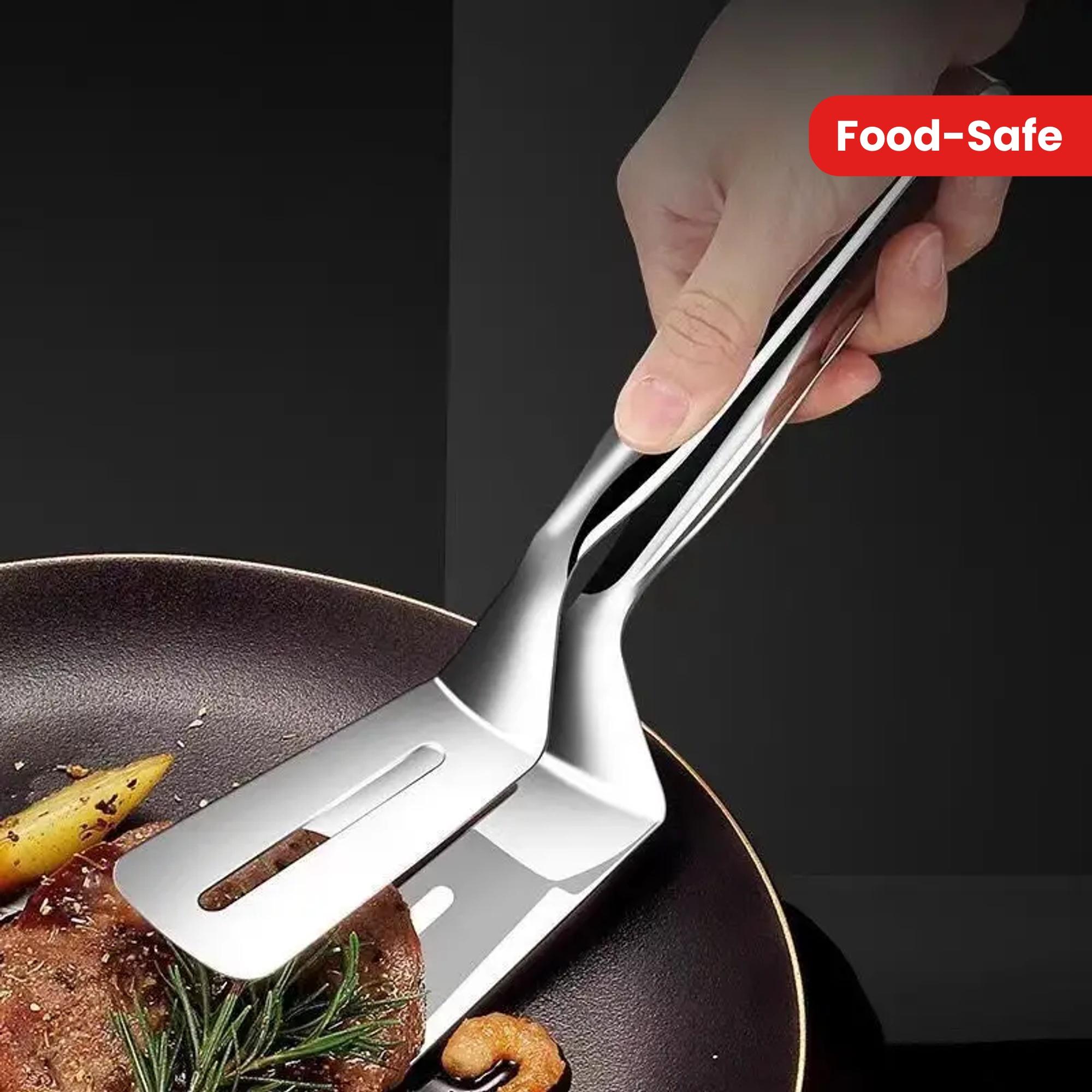 

Stainless Steel Fish Turner Tongs - Non-Stick, Ergonomic for BBQ & Kitchen. Durable & Food-Safe Cooking Utensil. чистый