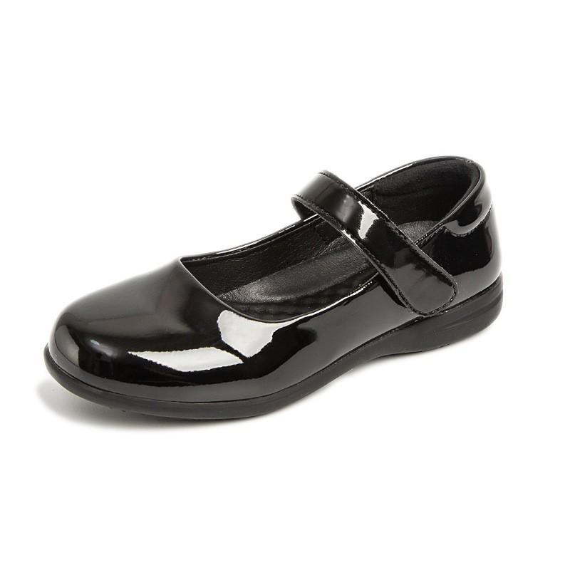 Girls Black Patent Leather School Shoes Formal Occasions Magic Tape TPR Sole Ages 4-16
