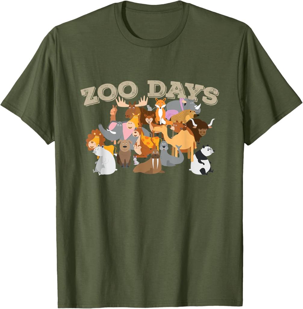 Zoo Days Animals Group Graphic Tee Shirt Men Casual Crew Neck Cotton TShirt