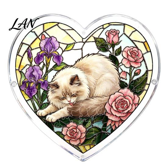 Colorful Pattern Wall Hanging Acrylic Puzzle Suncatcher, Window Pendant, Heart Shape Stained Glass Realistic Effect Style Sun Catcher Decoration,