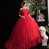 2025 Red Off-Shoulder Floor-Length Wedding Dress - Plus Size, Slimming Princess Style for Spring/Summer
