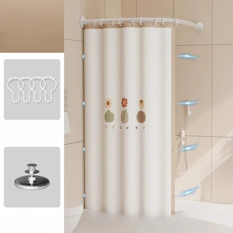 

Waterproof and Mold Resistant Shower Curtain L Shape Non Perforated Corner Magnetic Folding Invisible Shower Curtain in Bathroom 200x200cm