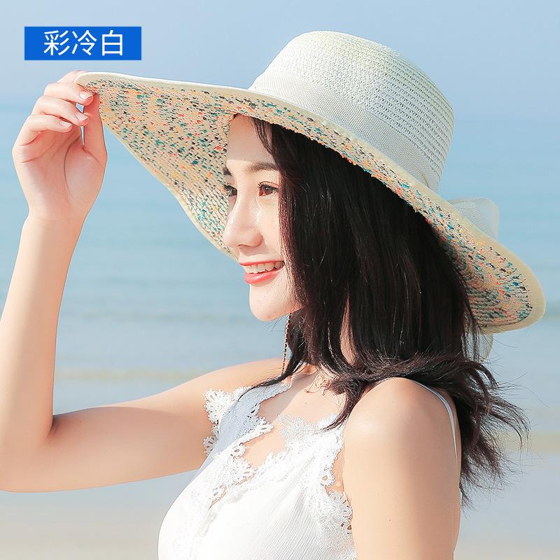 Beach straw hat summer seaside big eaves sunscreen visor versatile travel big edge foldable sun hat