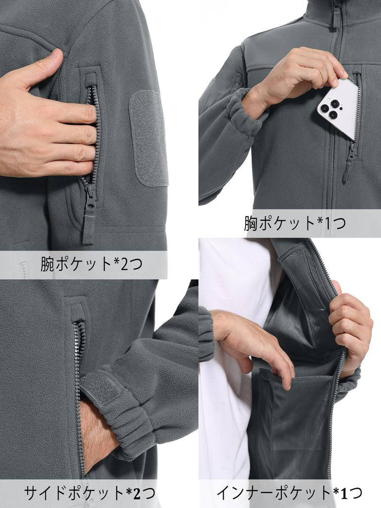 KEFITEVD Fleece Perfect for and Light Size 3XL Men's Jacket, Windproof, Hiking, Cycling, Military, Camping, Gray,