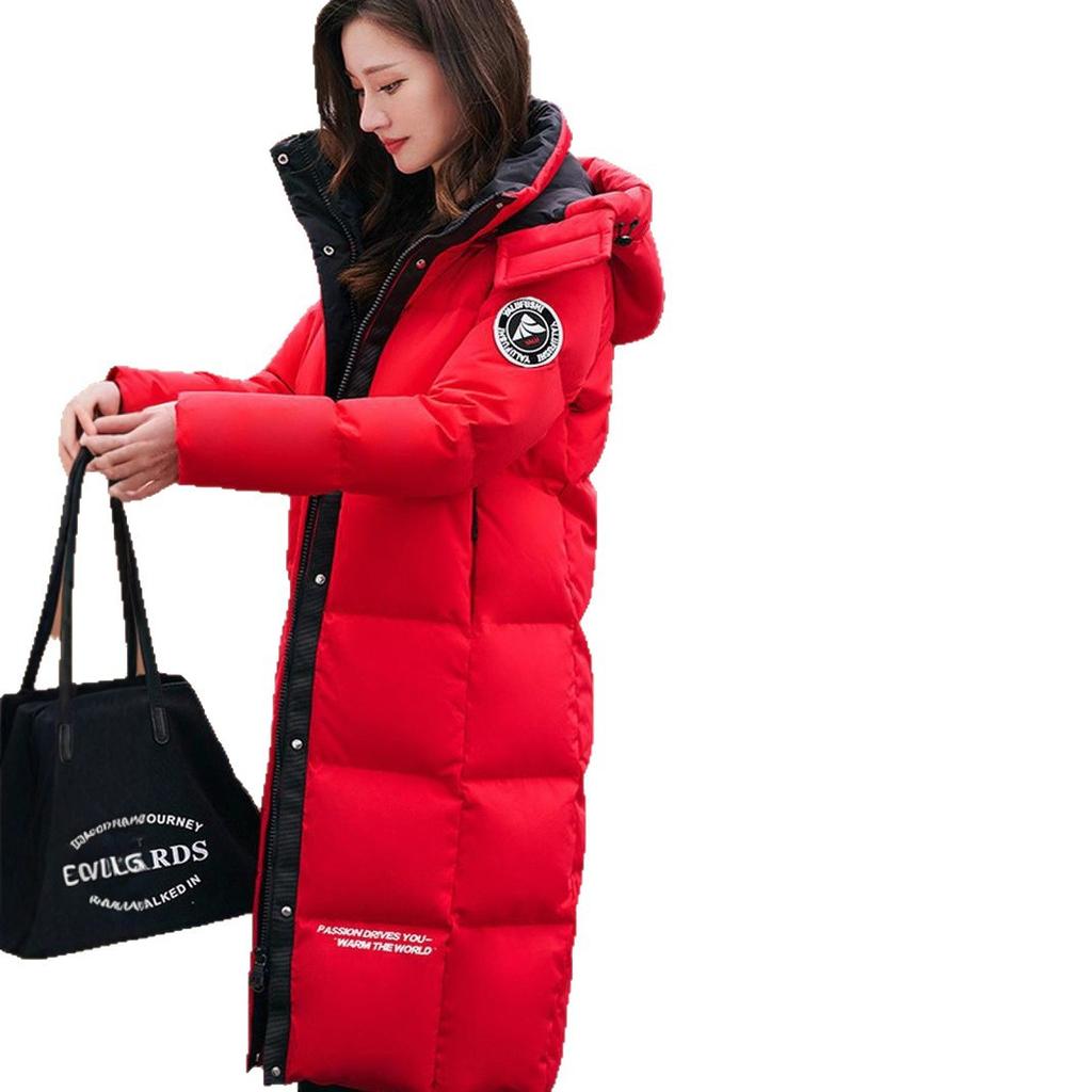Genuine down jacket women's long over the knee 2025 new winter thickened fashion slim fit medium and long white duck down jacket
