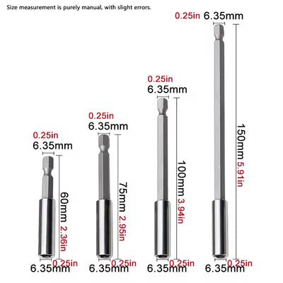 1/4" Hexagonal Magnetic Tip Holders, 60/75/100/150mm, Durable Extension, Drill Case Adapter, Screwdriver Bars