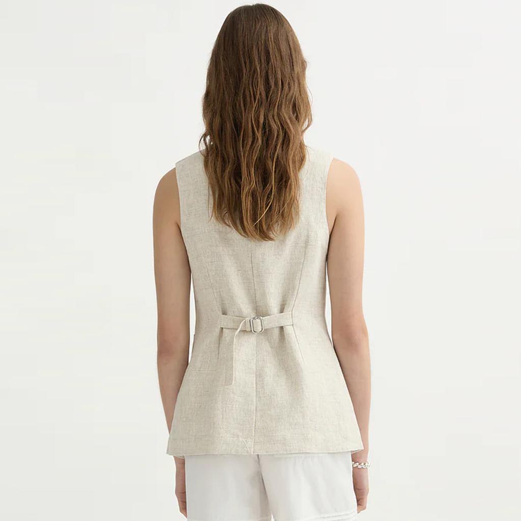 French old money style linen vest commuter waist vest sleeveless top women's summer square collar linen single-breasted vest