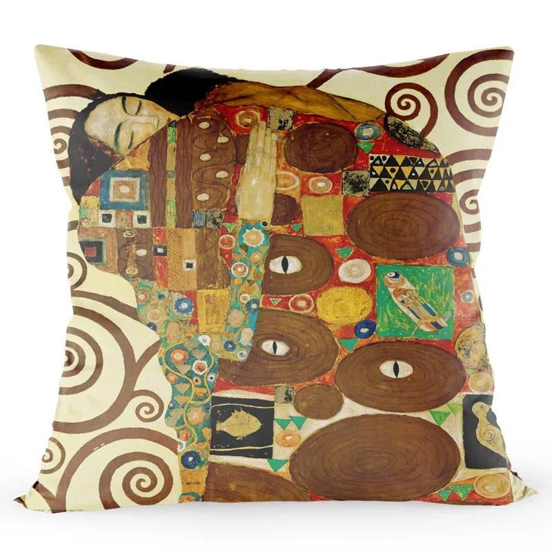 Gustav Klimt Gemälde Kissenbezug Gold Muster Druck Kissenhülle Satin 40*40 CM Zierkissenbezug Dekorativ für Zuhause