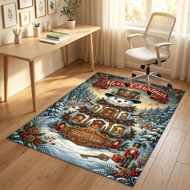 Christmas Theme Crystal Velvet Rug Personalized Custom Name Text Soft Floor Mat Home Decor