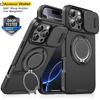 Heavy-duty Rugged Ring Holder Phone Case For iPhone 16 11 12 13 14 15 Pro Max Slide Camera Protection For Magsafe Magnetic Cover