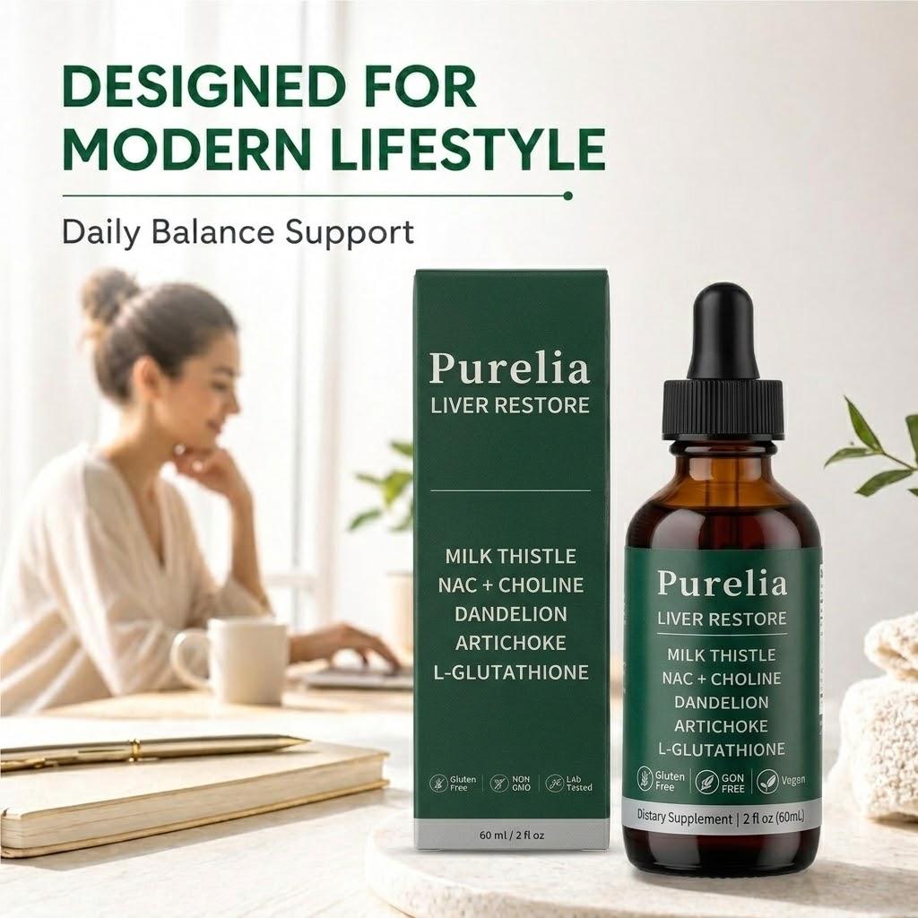 Purelia Liver Restore – Premium ziołowe krople płynne z ostropestem plamistym i glutationem dla codziennego wsparcia wątroby (2 fl oz / 60 ml)