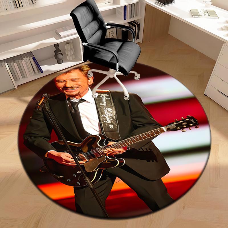 1pc Rock star Johnny Hallyday Round carpet Painted Printed circular carpet, home door mat, outdoor travel protection carpet