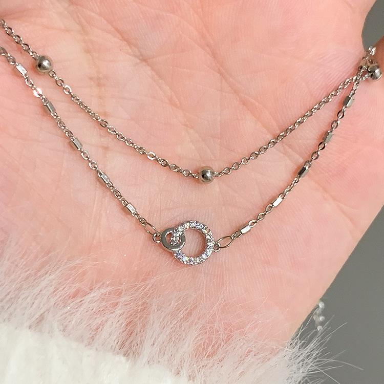 New Silver Geometric Bracelet Women's Best Friend Bracelet Light Luxury Double Layer Circle Bracelet Exquisite Handicraft