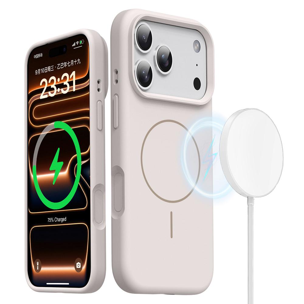 For iPhone 17 Pro Max Magnetic Case Skin-Friendly Liquid Silicone + PC Phone Cover Compatible with MagSafe