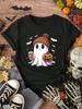 Fashion Women Retro Creative Ghost Print T Shirt Funny Casual O-neck Short Sleeves T-shirt Summer Female Tee Shirt Halloween Limited Edition