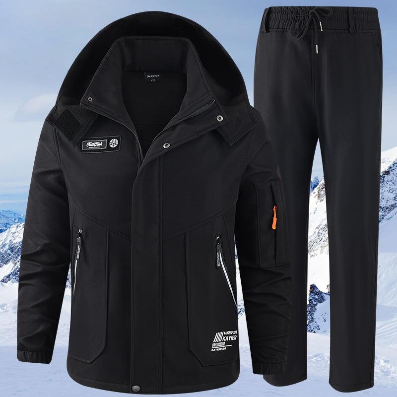 Herbst Handwerksanzug Herren Plus Samt Verdickt Winddicht Wasserdicht und Warm Outdoor Bergsteigeranzug Lässiger 2-teiliger Anzug