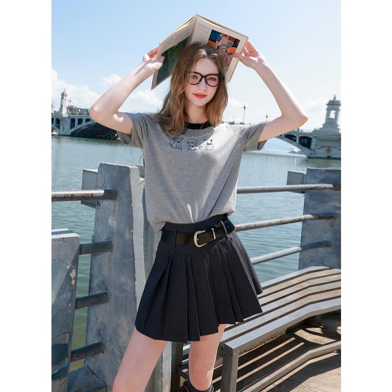 SANCIA Damen Cartoon Hund Lyocell-Mischung Kurzarm Strickoberteil