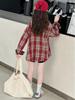 Girls' Plaid Long-Sleeve Shirt Jacket for Autumn 2025 - Fashionable Spring Top for Big Kids