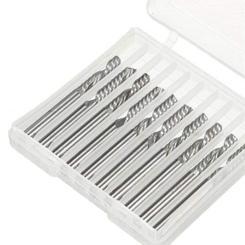 10pcs 1/8" Shank Single Edged 1 Flute End Mill Spiral Router Bits CNC Milling Cutting Set Tool,Flute Length 22mm, OAL 38.5mm