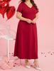 Plus Size V-neck Plain Women's Dress - European American Style