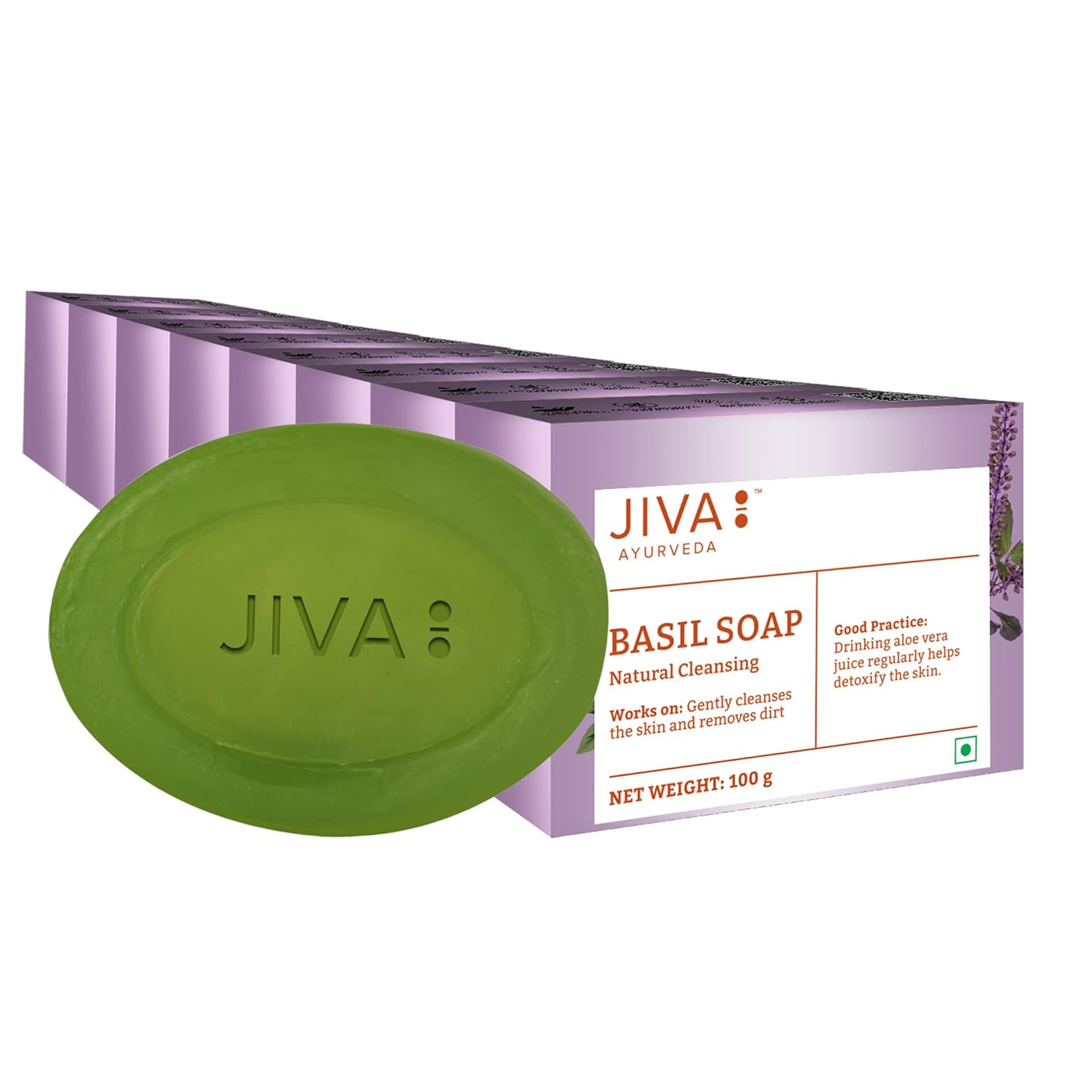

Jiva Basil Soap 100gm Pack of 8 | Pure Natural Herbal Skincare for Acne, Pimples, Rashes, Blemishes