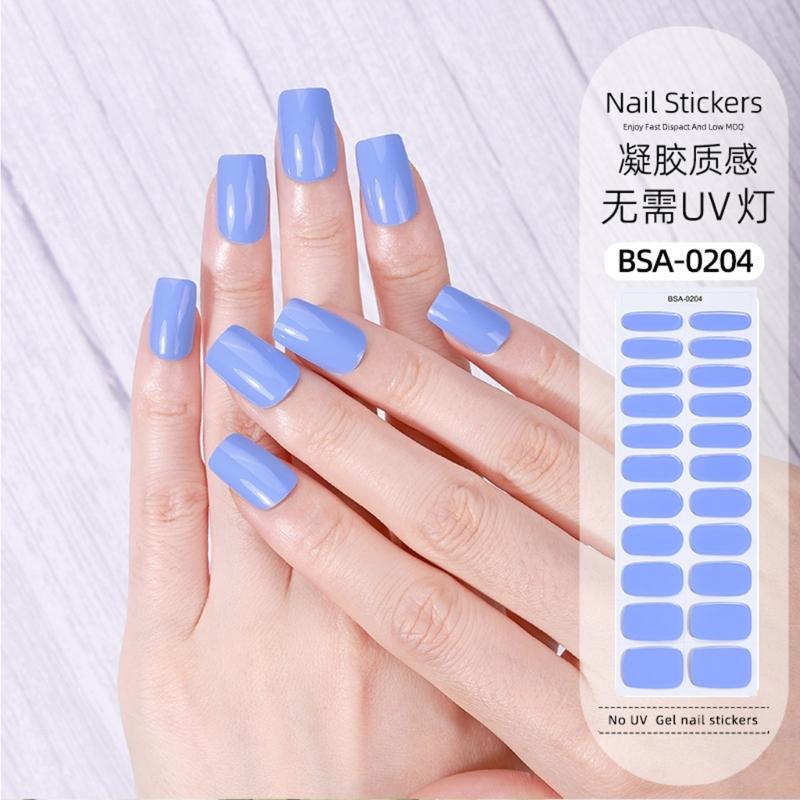 Gel Nail Strips Kit 22Pcs Solid Color Nail Stickers No UV Light Needed Easy Application for Home Travel Party Wedding