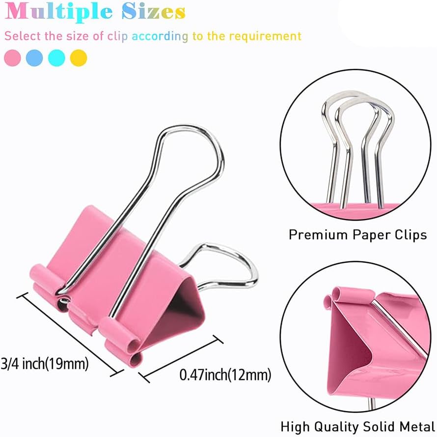 Small Binder Clips Width 0.75 Inch Capacity 0.31 Inch 80 PCS, Binder Clips 19mm 3/4 Inch for Teacher School Office and Business