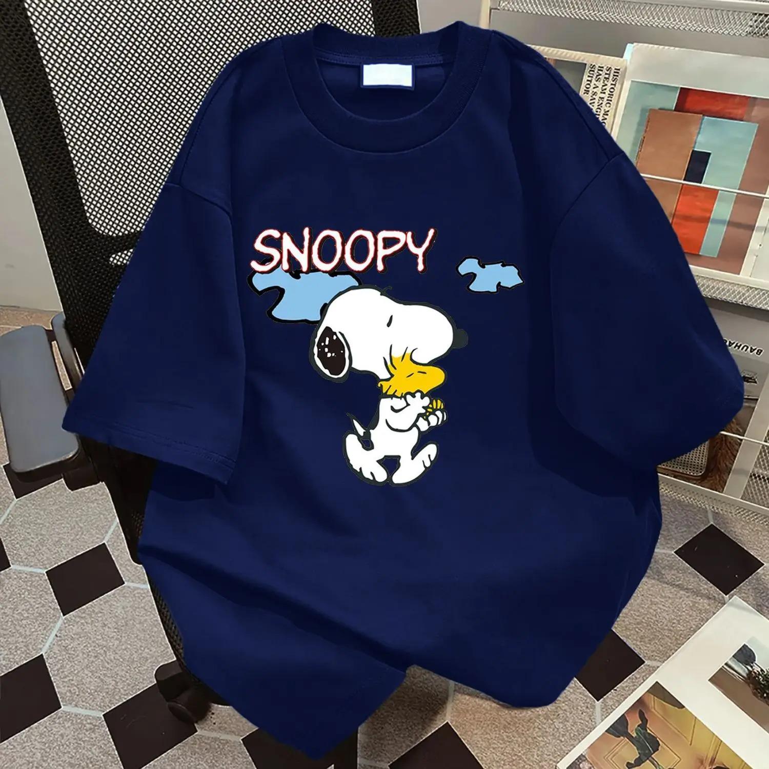 

2026 Літній Бавовняний Короткорукавний Вільний Топ Принт Snoopy Простий Повсякденний Стрункий Лаконічний Жіночий Одяг Харадзюку Топи XL чорний