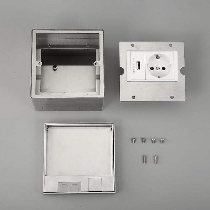 Embedded Invisible Floor Socket Stainless Steel Marble Style Universal Three Hole Flat USB Charging Power Socket
