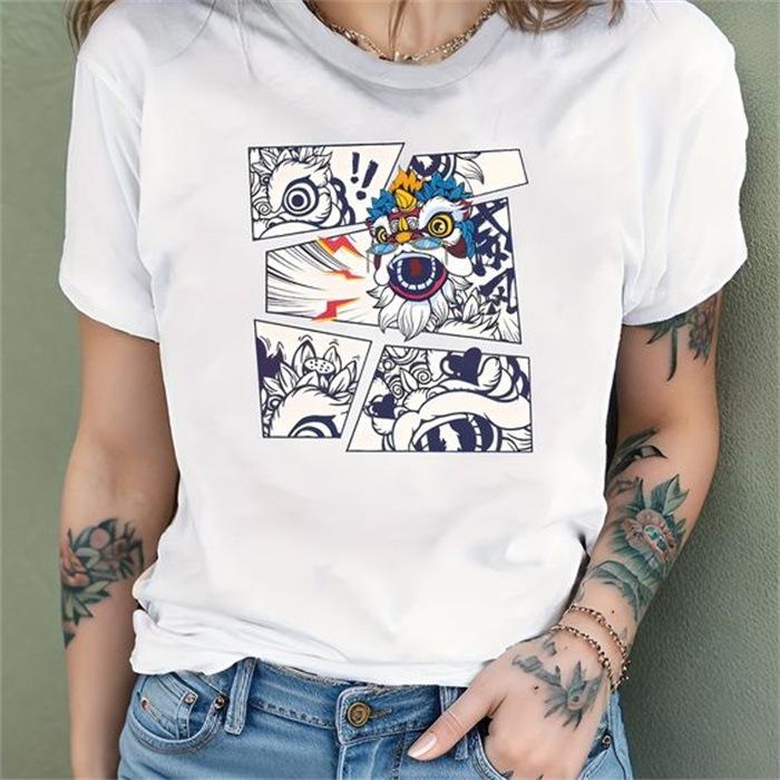 Summer Round Neck Printed Top Fashionable Casual Cute Short Sleeved Women's Pure Cotton T-shirts