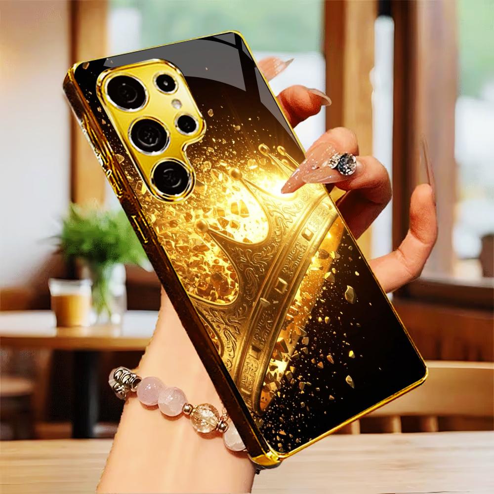 Crown King new Bestseller model PhoneCase Electroplated Glass PhoneCase for Samsung Galaxy S26 S25 S24 S23 S22 FE,Ultra,Plus