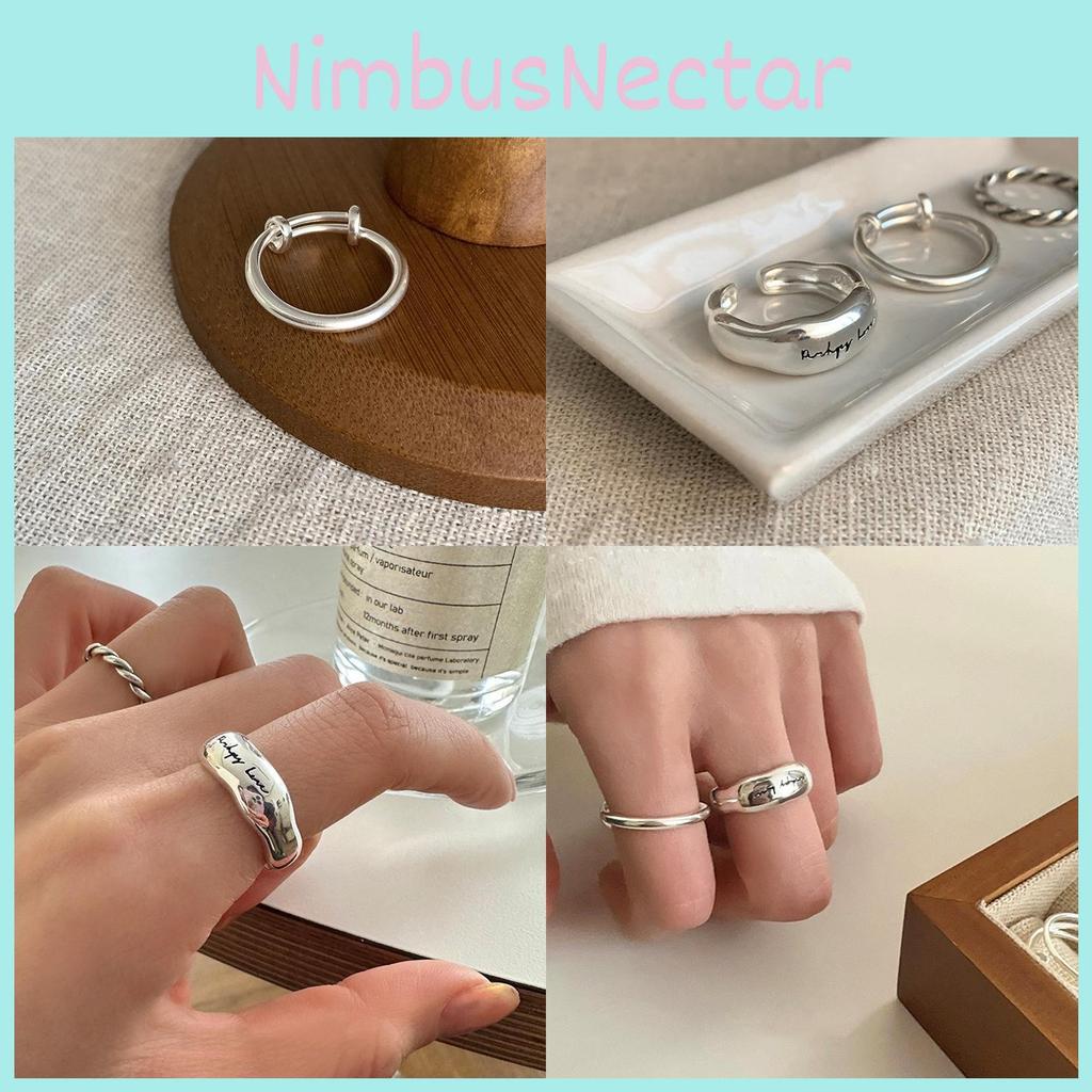 Stylish Korean Wide Letter Ring For Women Geometric Design Adjustable Copper Fashion Accessory