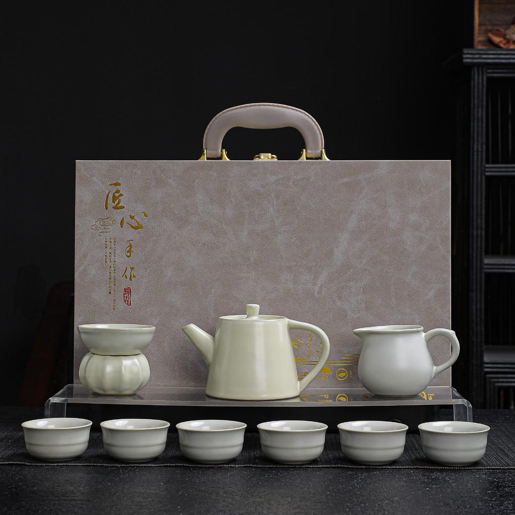 Ceramic Kung Fu tea set Household Ge kiln open teapot teacup high-end gift box business gift