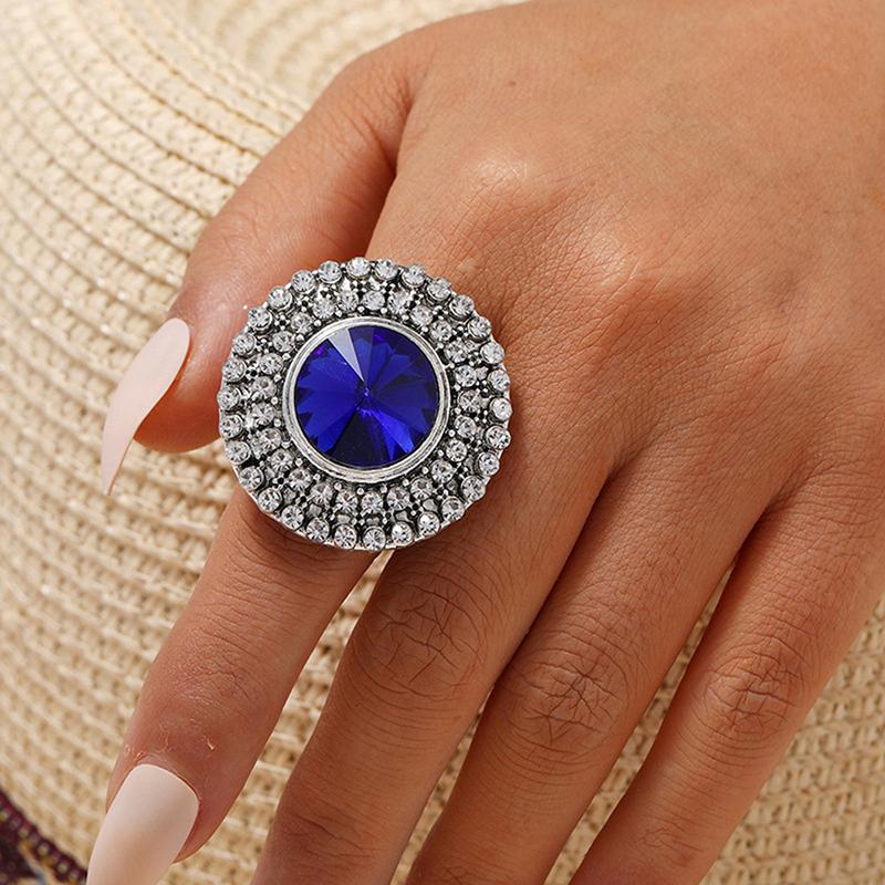 Unique Boho Stone Ring Big Round Rings For Women Vintage Female Wedding Party Jewelry Birthday Gift