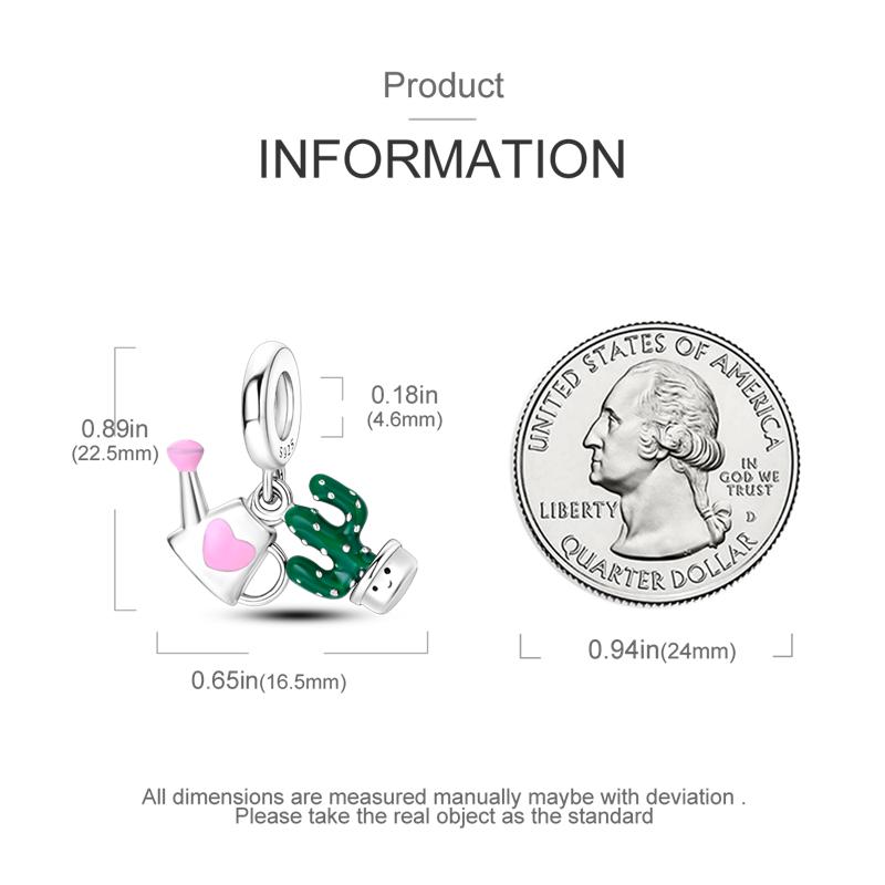 Charm Bead Charms copper Pink Watering Pot and Cactus Pendants Compatible With Charm Bead Charms Plata Authentic Bracelets Bead Charms Women Jewellery