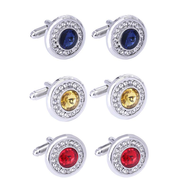 Luxury Cubic Zircon Men's Cufflinks Round Rhinestone Shirt Cufflink Classic French Suit Cuff Button Quality Zircon Gift for Man