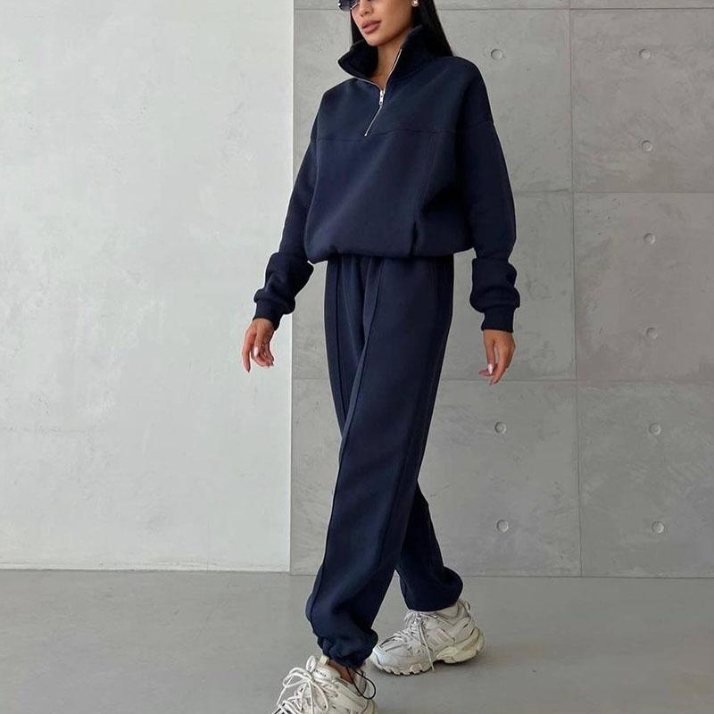 Autumn Winter New Sweapants Suits Women Stand Collar Zipper Sweatshirt 2 Pc Sets Solid Casual Women Pants