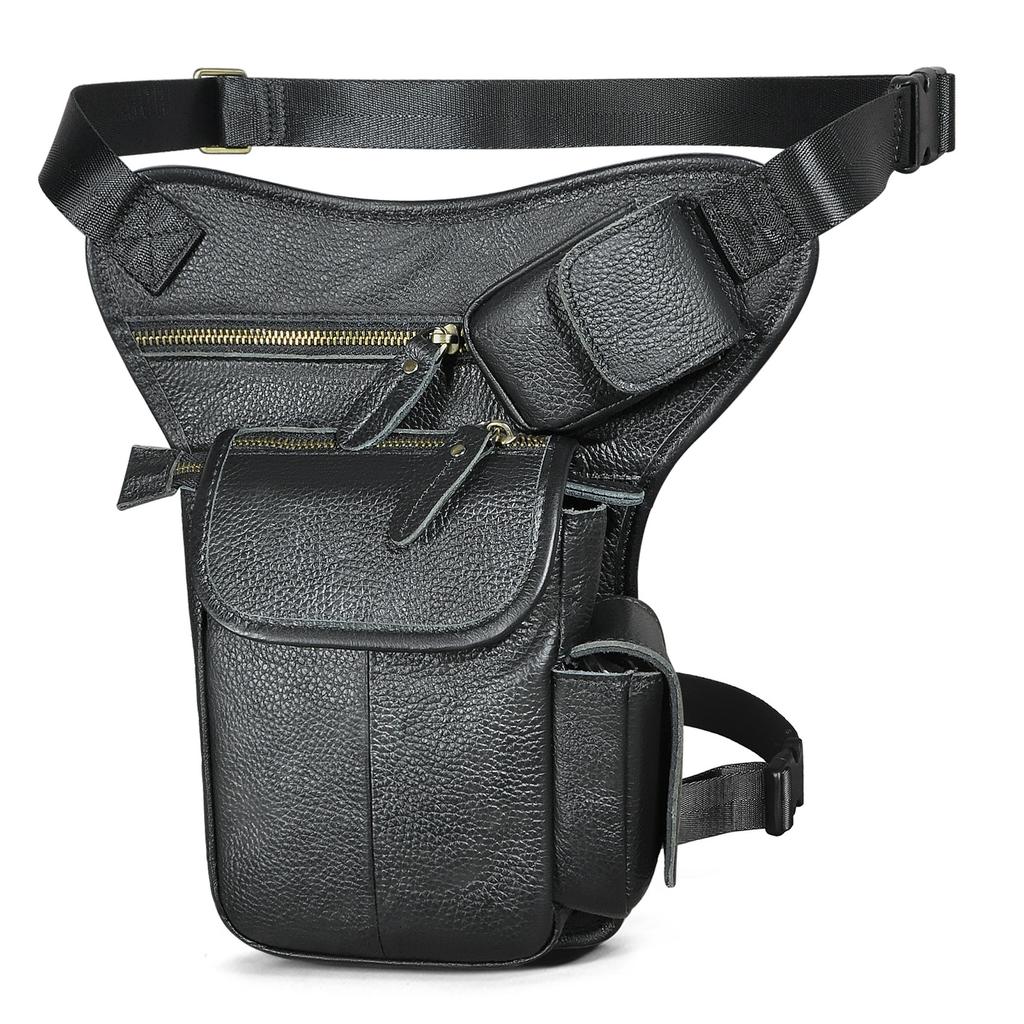 Top Grain Oil Waxed Leather Waist Bag for Men Vintage Camera Cell Phone Crossbody Leg Pack Hip Bag for Outdoor Travel Hiking