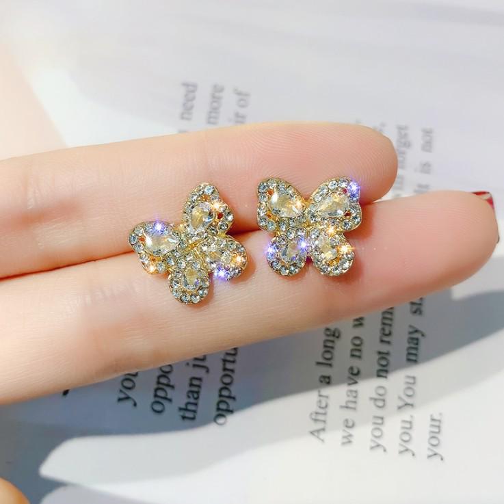 Korean Style Rhinestone & Zirconia Butterfly Stud Earrings