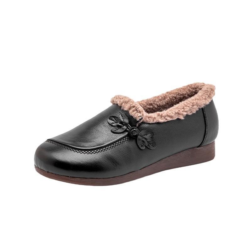 Mom shoes autumn and winter new cotton shoes medium and soft soles women's comfortable flat-soled leather warm outer wear Mao Mao single shoes