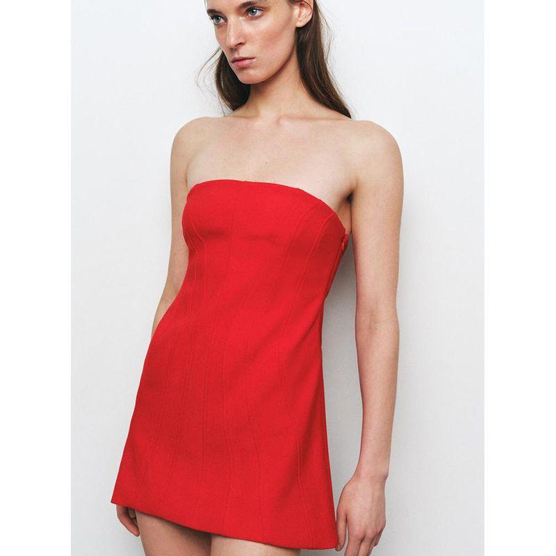 Spring and Summer Women's Clothing European and American Leisure Line Decoration Tube Top Sleeveless Elegant Minimalist Short Dress 1058005