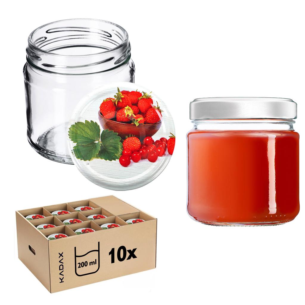 KADAX 10x Glas 200ml + Deckel Fi66 für Konserven Marmelade