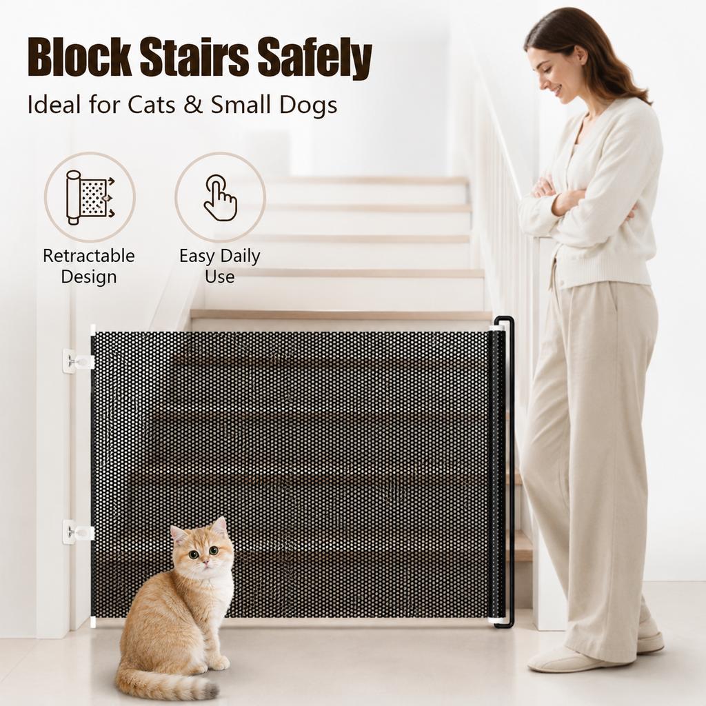 Retractable Dog Gate Safety Barrier Mesh Door for Cats Puppies Home Apartment Office Doorway Hallway Stairs Kitchen Pet Fence