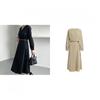 Shop   Women V Neck Button Pleats Simple Belted Long Dress Beige Cat Wdr 12096