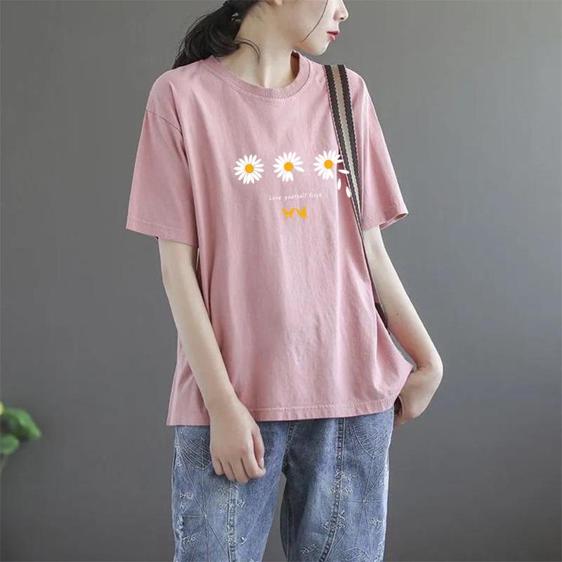 Plus Size Women's Short-Sleeve Printed T-Shirt - 2025 Korean Trendy Summer Mom Style