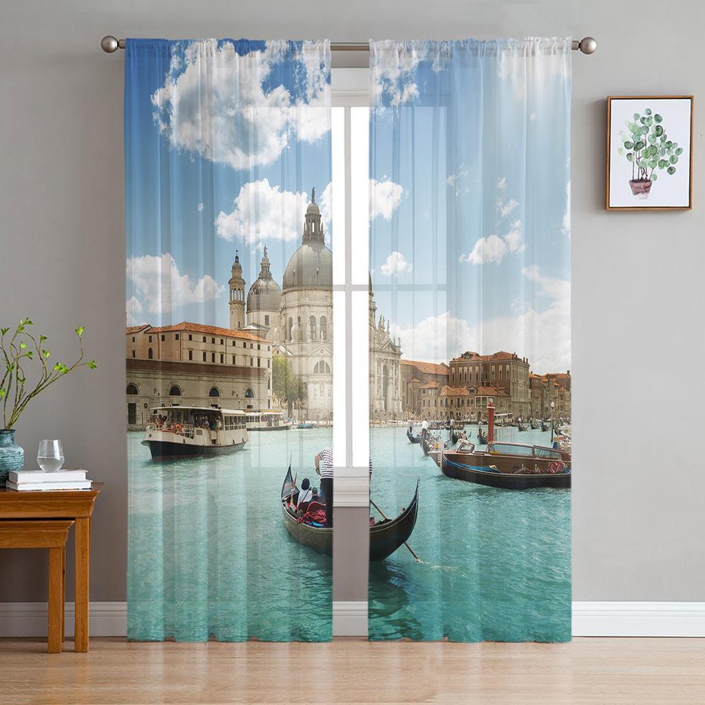 Lake Winter Forest Quiet Shadow Chiffon Sheer Curtains for Living Room Bedroom Home Decoration Window Voile Tulle Curtain Drapes