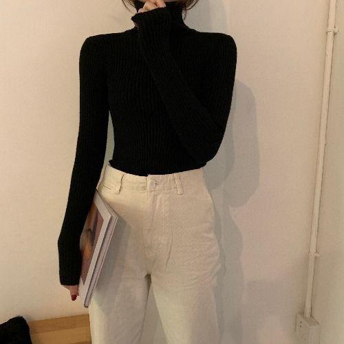 Women's Turtleneck Base Layer Autumn Winter Sweater Slim Fit Knitted Versatile Top