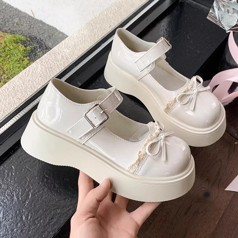 Sweet bow small leather shoes women's summer new retro platform Mary Jane single shoes