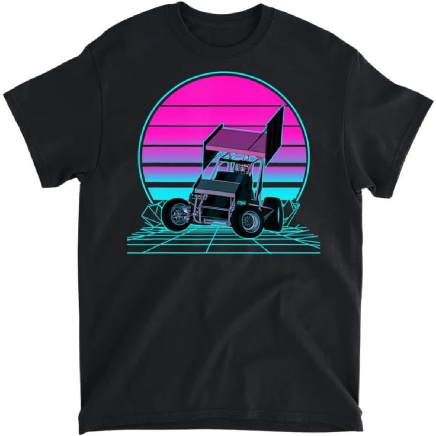 Vintage Retro Sunset Sprint Car Racing T-Shirt, Long Sleeve Shirt, Sweatshirt, Hoodie Unisex Adult Size Made in Canada S