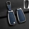 Alloy Genuine Leather Auto Flip Key Fob Cover Case Fit For Ford Fiesta Ranger C-Max S-Max Focus 3 4 Galaxy Mondeo Transit Tourneo Custom Mk4